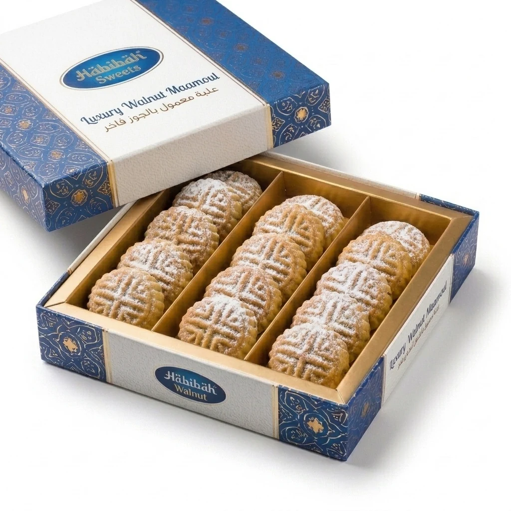 Habibah Sweets Authentic Walnut Maamoul Box - Angle1 Hero | Walnut Maamoul Box حلويات حبيبة عمان 1947